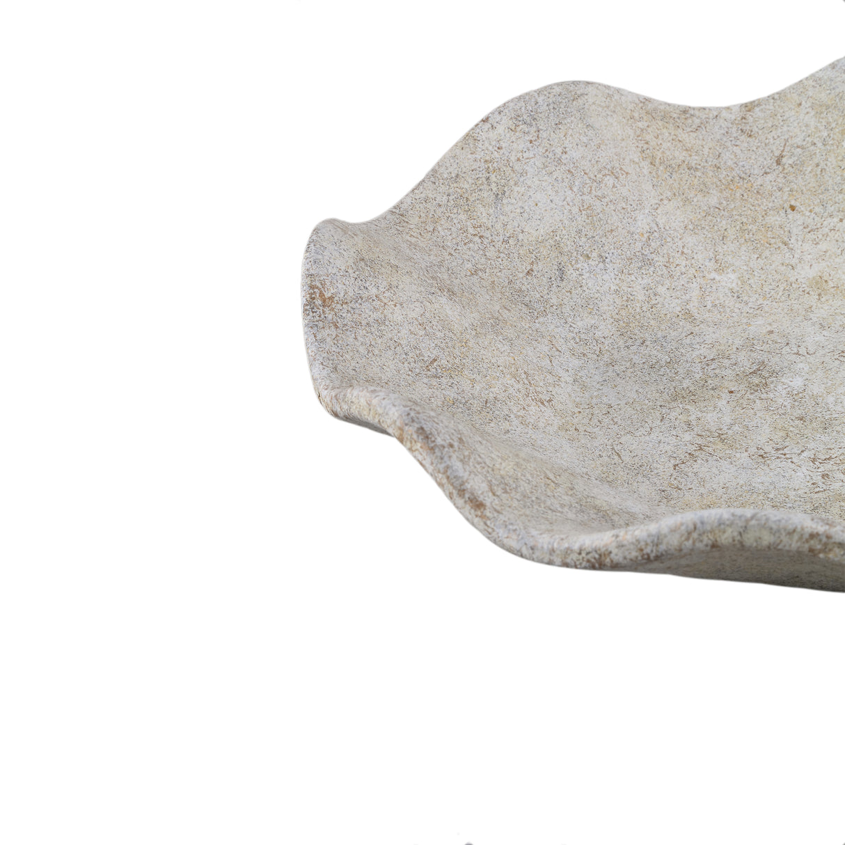 Bowl - Cement, round wave shape, antique white, textured edge, S - Esteen | PTMD