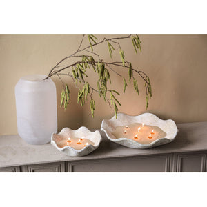 Bowl - Cement, round wave shape, antique white, textured edge, S - Esteen | PTMD