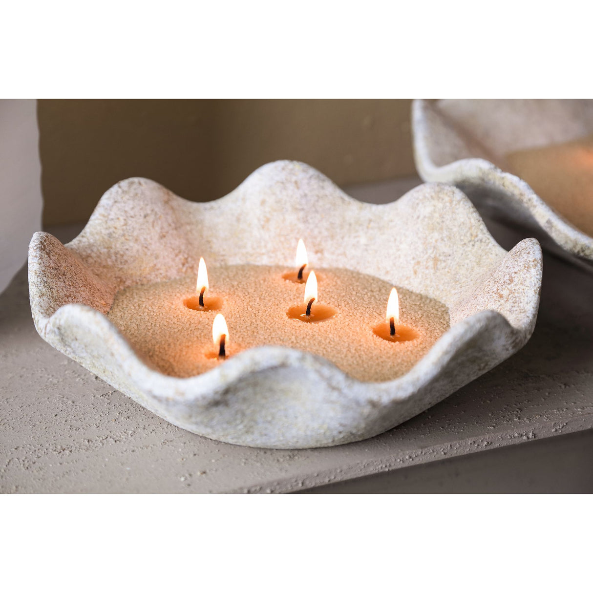 Bowl - Cement, round wave shape, antique white, textured edge, S - Esteen | PTMD