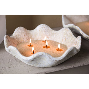 Bowl - Cement, round wave shape, antique white, textured edge, S - Esteen | PTMD