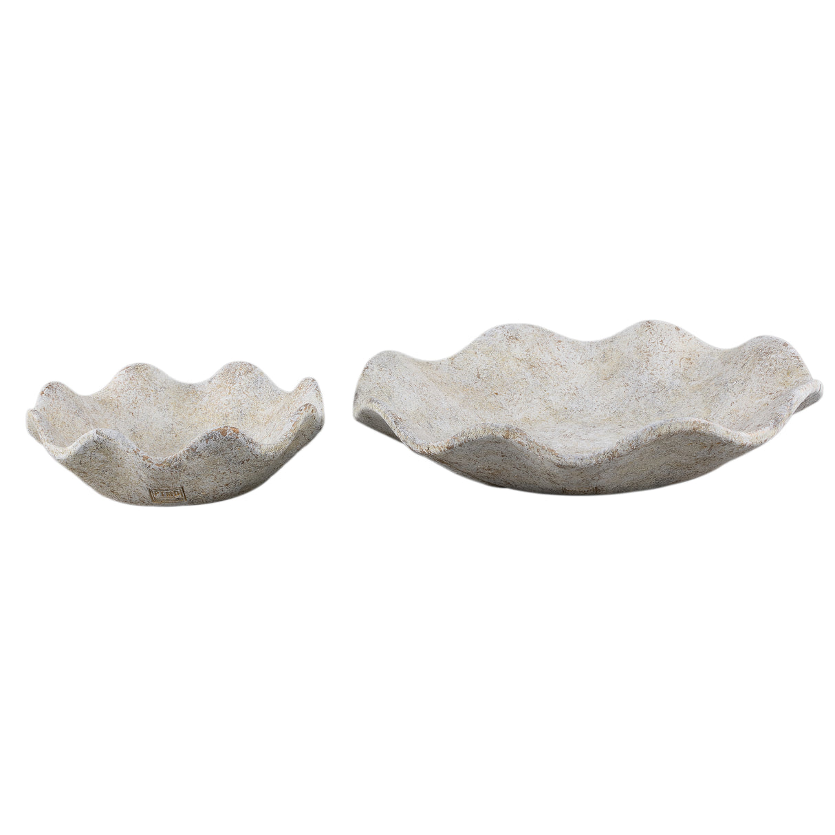 Bowl - Cement, round wave shape, antique white, textured edge, S - Esteen | PTMD