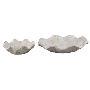Bowl - Cement, round wave shape, antique white, textured edge, S - Esteen | PTMD