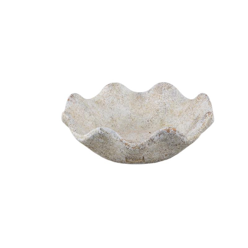 Bowl - Cement, round wave shape, antique white, textured edge, S - Esteen | PTMD