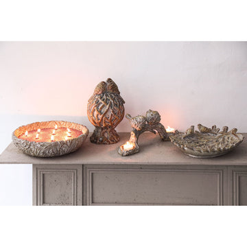 Candle holder – Cement Material, Grey Tone, Bird Motif – Quintyn | PTMD