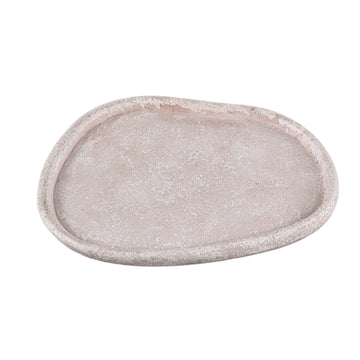 Plate - Cement, organic shape, textured surface, cream, flat profile, L - Killeen | PTMD