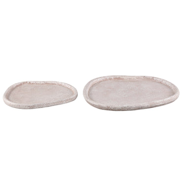 Plate - Cement, organic shape, textured surface, cream, flat profile, S – Killeen | PTMD