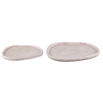 Plate - Cement, organic shape, textured surface, cream, flat profile, L - Killeen | PTMD