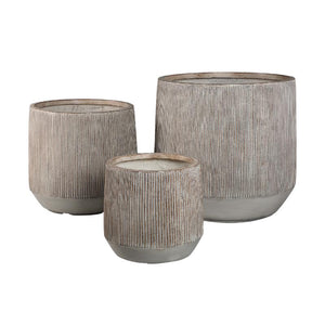 Pot – light brown surface, cement material, low shape, set of 3 – Olav | PTMD
