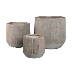 Pot – light brown surface, cement material, low shape, set of 3 – Olav | PTMD