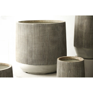 Pot – light brown surface, cement material, low shape, set of 3 – Olav | PTMD
