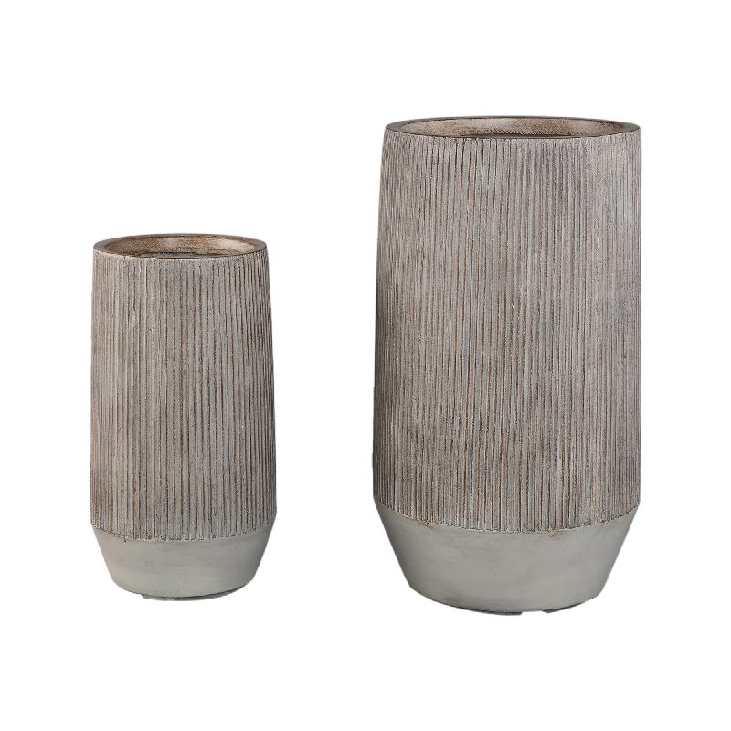 Pot – light brown surface, cement material, tall shape, set of 2 – Olav | PTMD