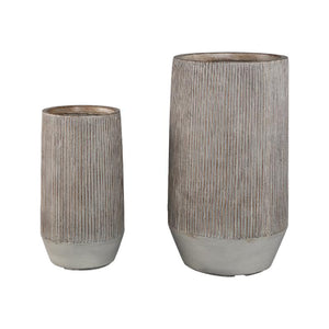 Pot – light brown surface, cement material, tall shape, set of 2 – Olav | PTMD