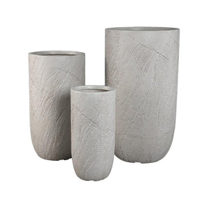 Pot – beige surface, cement material, tall shape, set of 3 – Berwin | PTMD