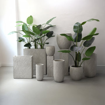 Pot – beige surface, cement material, tall shape, set of 3 – Berwin | PTMD