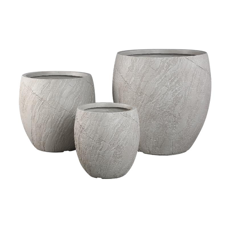 Pot – beige surface, cement material, stone look, set of 3 – Berwin | PTMD