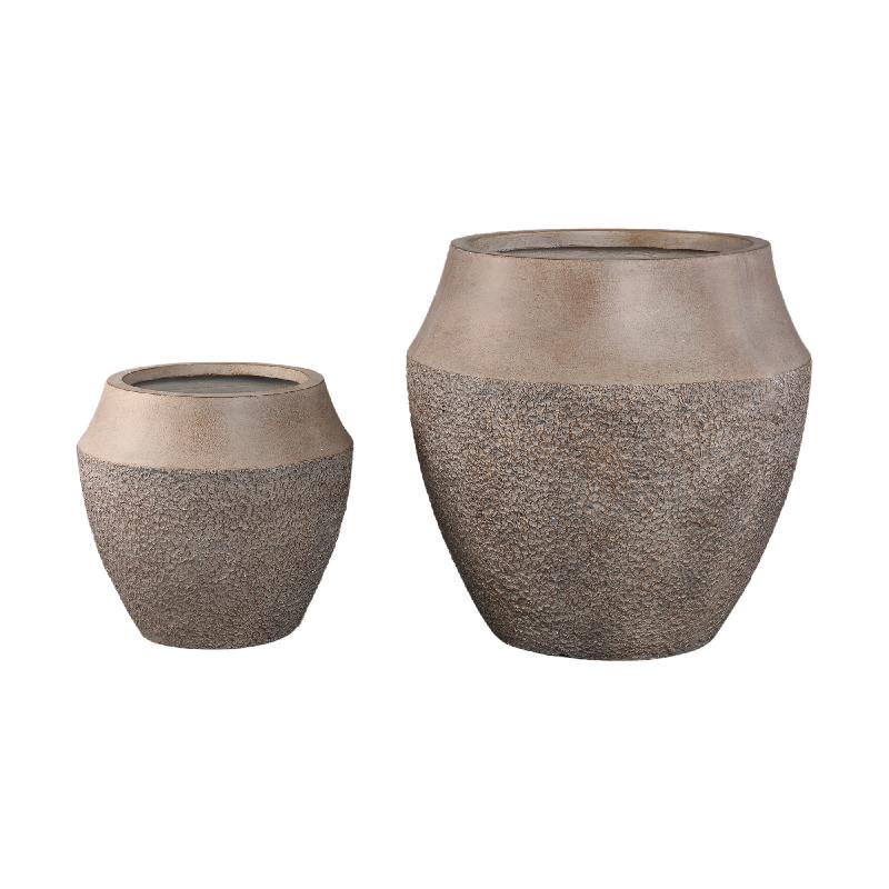 Pot – taupe finish, cement material, round shape, set of 2 – Pearce | PTMD