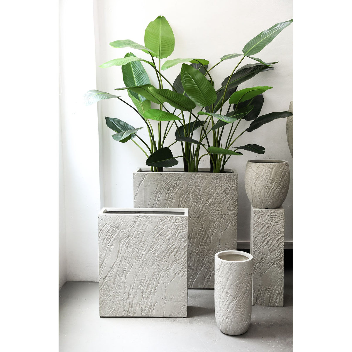 Pot – beige surface, cement material, rectangular shape, set of 2 – Berwin | PTMD