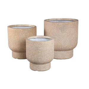 Topf – Beige Oberfläche, Zement Material, mit Fuß, 3er Set – Nihara | PTMD