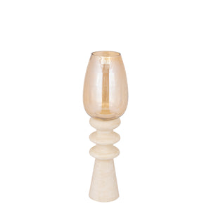 Windlicht – Modernes Design, Quadratische Form, Mangoholz Glas Material, Creme, S – Omya | PTMD