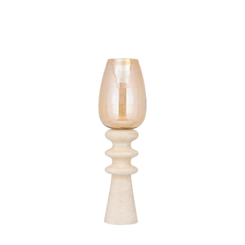 Windlicht – Modernes Design, Quadratische Form, Mangoholz Glas Material, Creme, S – Omya | PTMD
