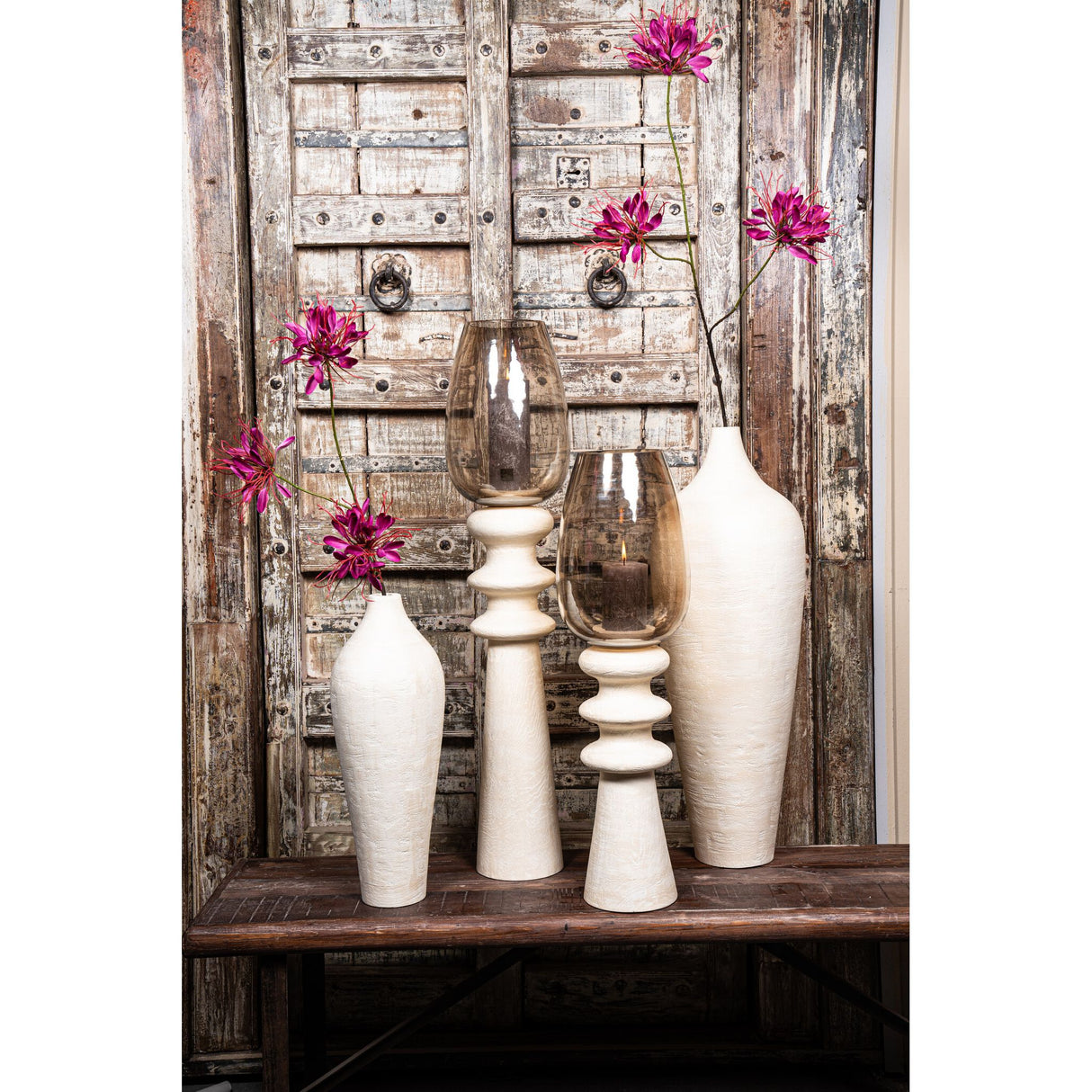 Windlicht – Modernes Design, Quadratische Form, Mangoholz Glas Material, Creme, S – Omya | PTMD