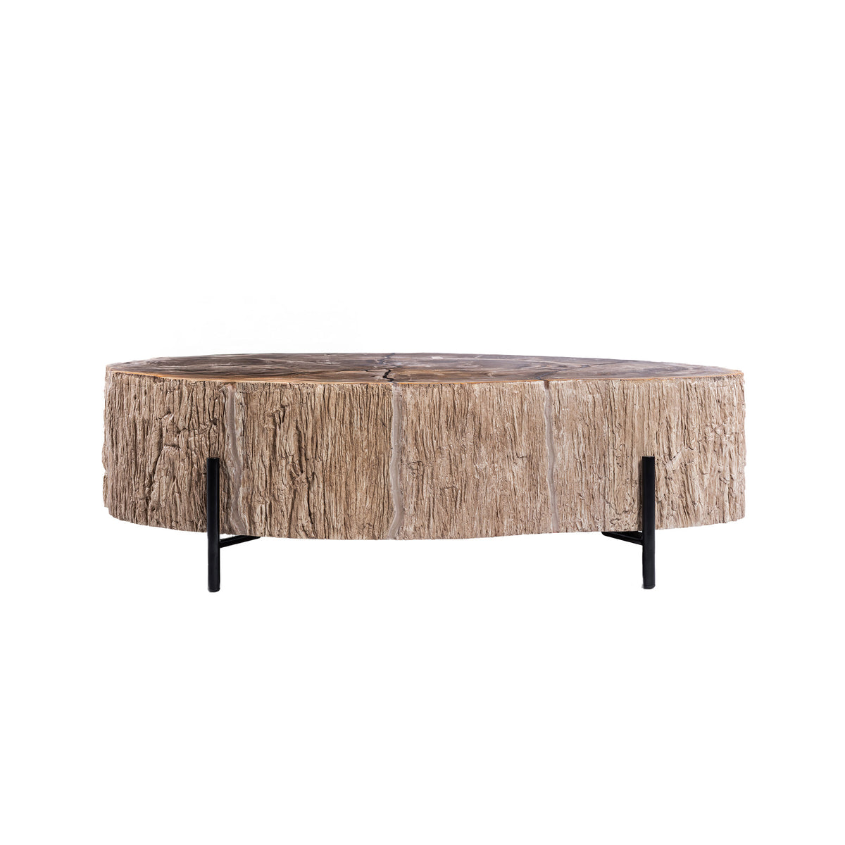Couchtisch – Versteinertes Holz Optik, Fiberglas, Organische Form, Natur, L – Taly | PTMD
