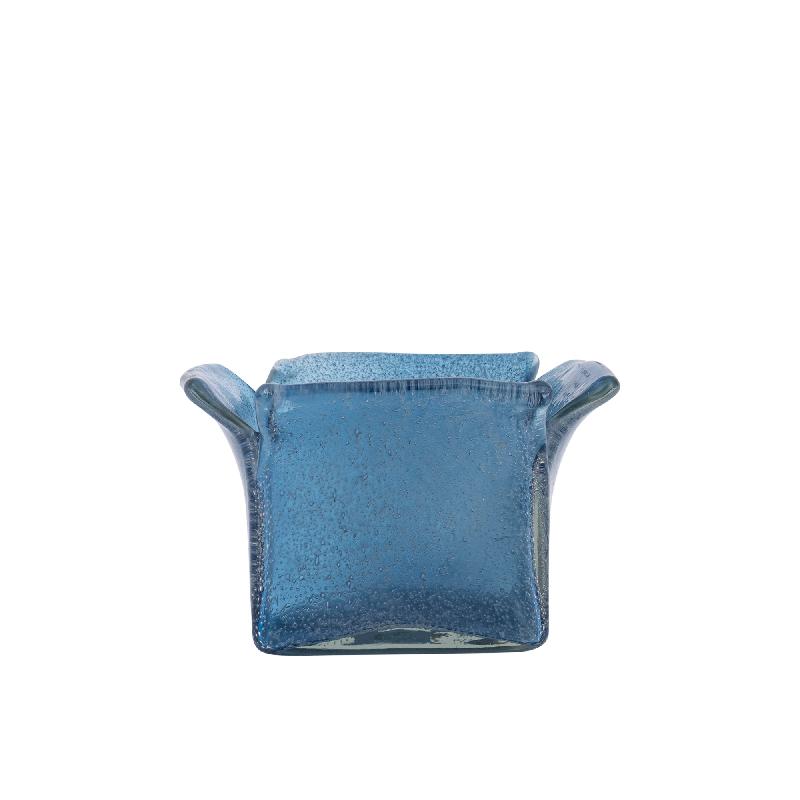 Teelichthalter aus massivem Glas mit glänzend blauer Oberfläche, organischer Form, stapelbar, L – Aliah | PTMD
