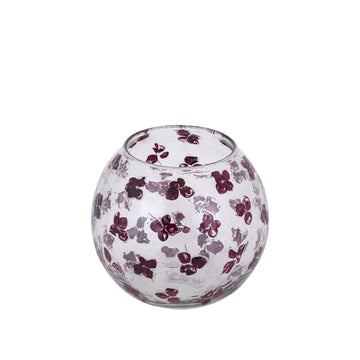 Tealight holder made of solid glass with purple floral mosaic, conical shape and stackable – Faron | PTMD
