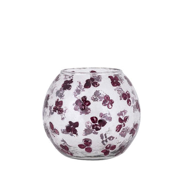 Windlicht – Blumendesign, Runde Form, Glasmaterial, Lila – Faron | PTMD