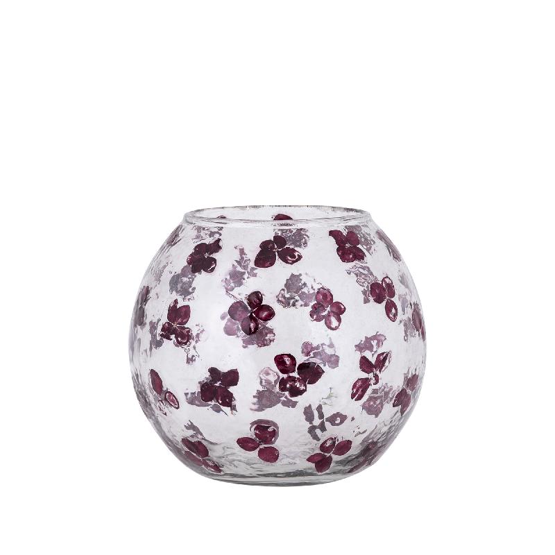 Tealight holder made of solid glass with purple floral mosaic, conical shape and stackable – Faron | PTMD