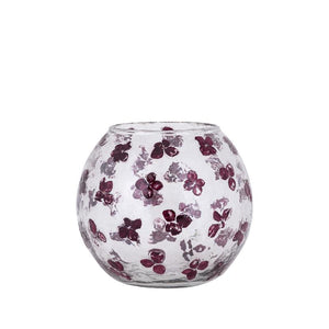 Tealight holder made of solid glass with purple floral mosaic, conical shape and stackable – Faron | PTMD