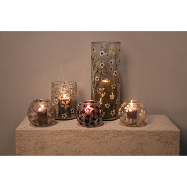 Windlicht – Blumendesign, Runde Form, Glasmaterial, Blau – Faron | PTMD
