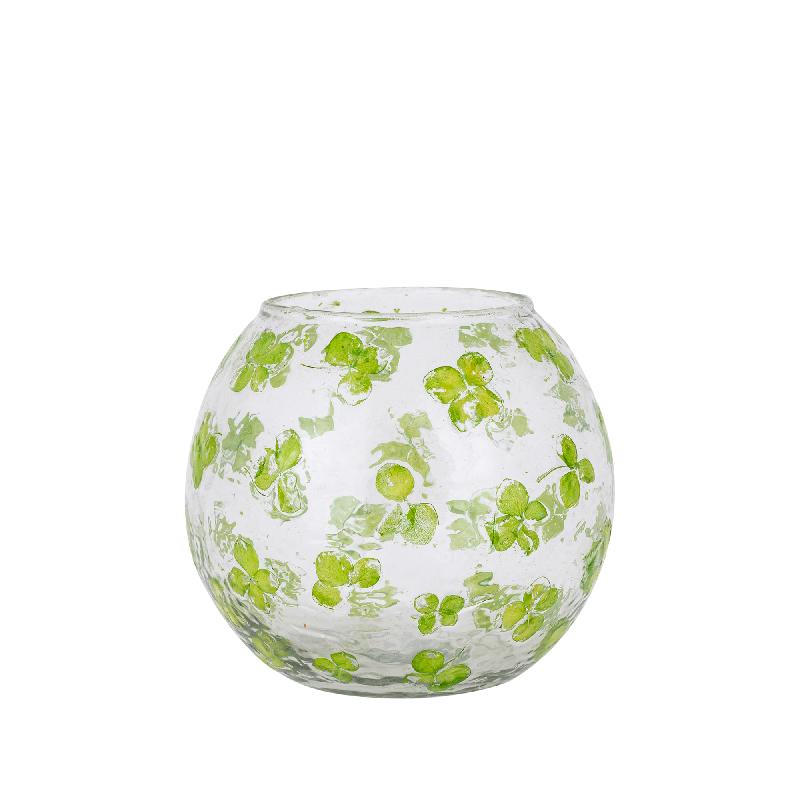 Windlicht – Blumendesign, Runde Form, Glasmaterial, Grün – Faron | PTMD