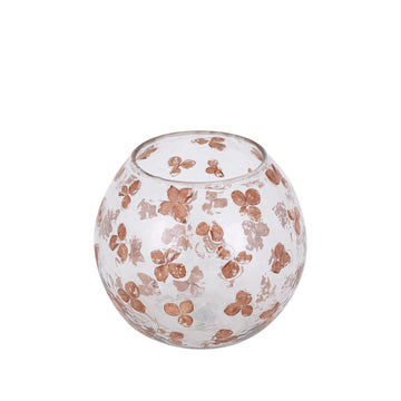Glass hurricane lantern with brown floral mosaic, tapered shape and stackable - Faron | PTMD