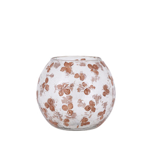 Glass hurricane lantern with brown floral mosaic, tapered shape and stackable - Faron | PTMD