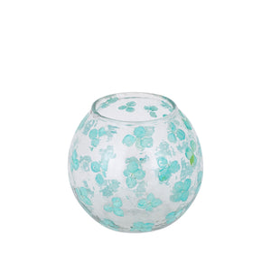 Windlicht – Blumendesign, Runde Form, Glasmaterial, Blau – Faron | PTMD