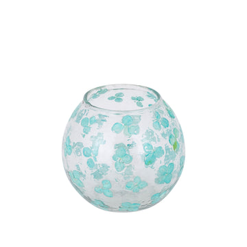 Teal flower mosaic solid glass hurricane lantern, conical and stackable – Faron | PTMD