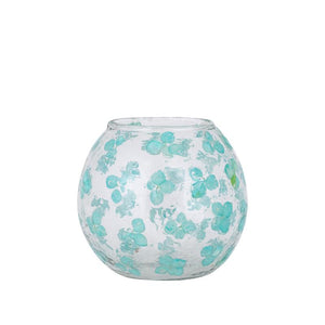 Windlicht – Blumendesign, Runde Form, Glasmaterial, Blau – Faron | PTMD