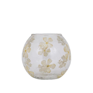 Windlicht – Blumendesign, Runde Form, Glasmaterial, Creme – Faron | PTMD