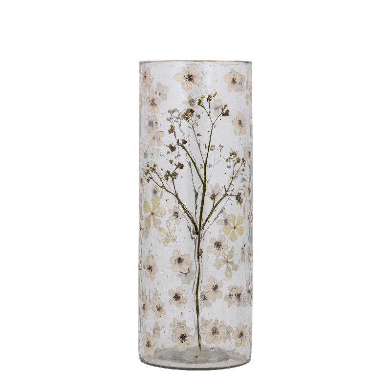 Vase – Straight Design, Leaf Mosaic Finish, White Color, L – Gresa | PTMD