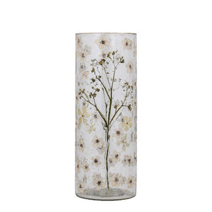 Vase – Straight Design, Leaf Mosaic Finish, White Color, L – Gresa | PTMD