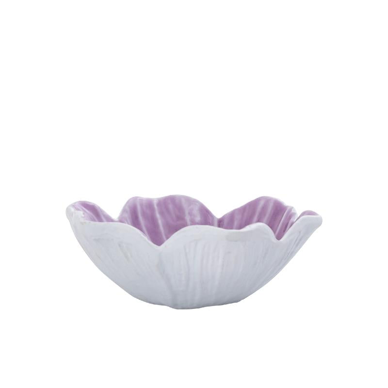 Bowl - cast aluminum, flower shape, organic contour, violet, enamel finish, M – Wonda | PTMD