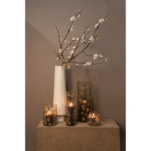 Vase – Straight Design, Leaf Mosaic Finish, White Color, L – Gresa | PTMD