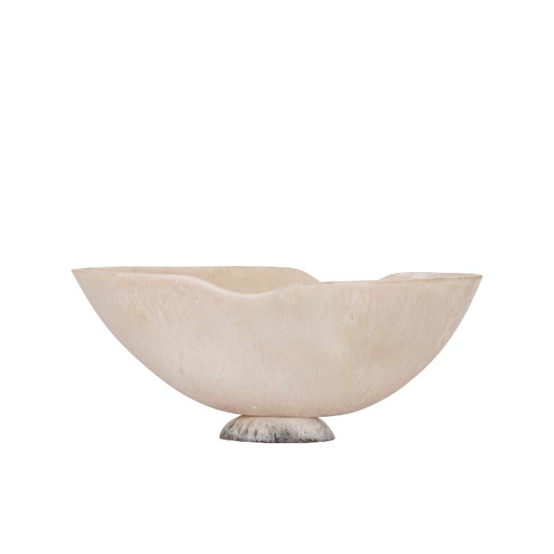 Bowl - Polyresin, handcrafted, white, organic boat shape, small, low, small – Cayley | PTMD