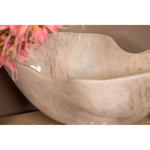 Bowl - Polyresin, handcrafted, white, organic boat shape, small, low, small – Cayley | PTMD