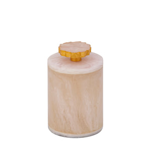 Storage box - polyresin, handcrafted, white, round, with lid, L - Cayley | PTMD
