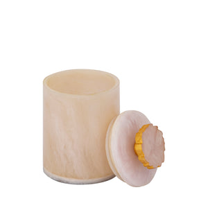 Storage box - polyresin, handcrafted, white, round, with lid, L - Cayley | PTMD