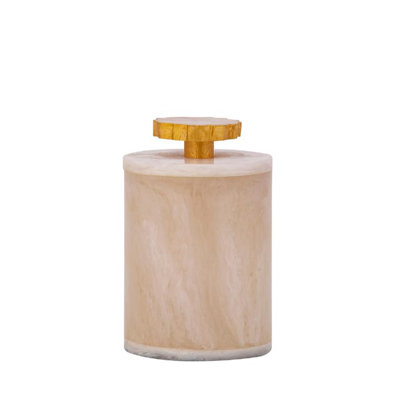 Storage box - polyresin, handcrafted, white, round, with lid, L - Cayley | PTMD