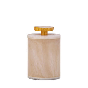 Storage box - polyresin, handcrafted, white, round, with lid, L - Cayley | PTMD