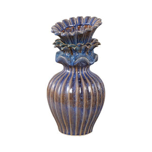 Vase - Flower Shape Design, Ceramic Material, Blue Color, XL - Manda | PTMD